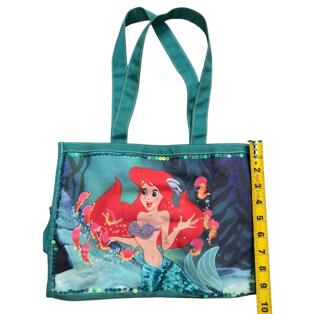 Vintage Disney The Little Mermaid Ariel Canvas Tote Bag Bookbag Sequins Beaded - Picture 7 of 13